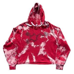 CUSTOM Reverse Bleach Tie Dye Red Cropped Hoodie Floral Rose Dopamine Graphic L